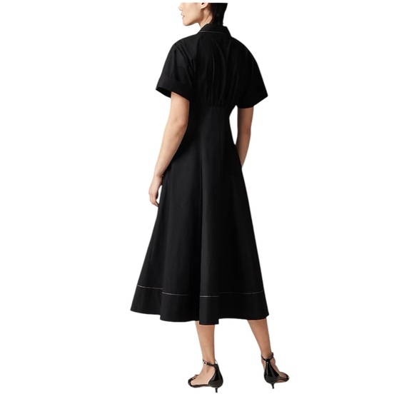 J Crew Black Zip Up Shirt Dress Short Sleeve Midi Women Sz 14 Fit Flare Pockets - Picture 3 of 13